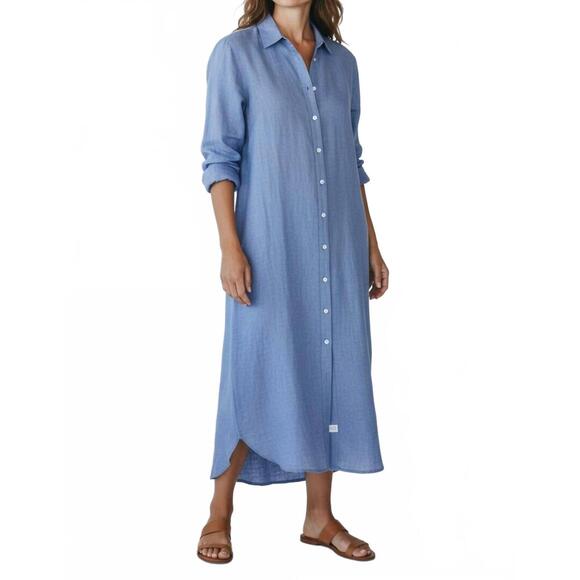 FRANK & EILEEN Dresses & Skirts - NEW FRANK & EILEEN rory maxi shirtdress in blue linen hearts